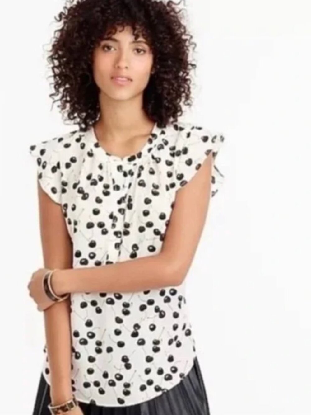 J.Crew Silk Cherry Print Flutter Sleeve Blouse - Size 6